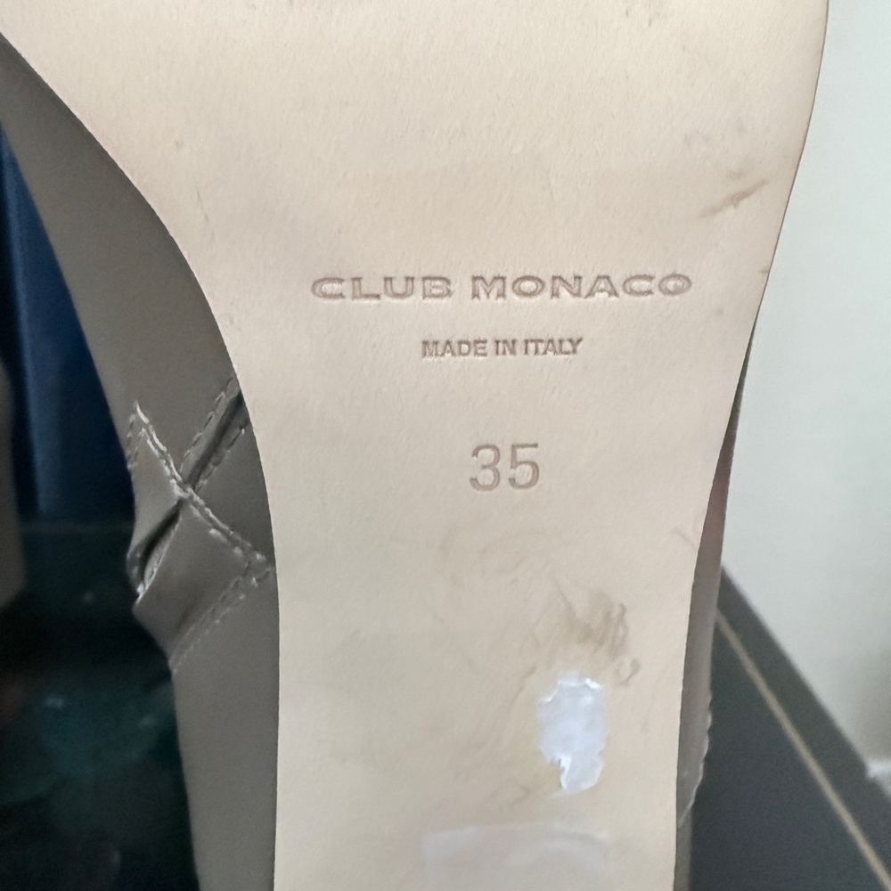 Club Monaco Taupe Leather Ankle Boots with Block Heel - Picture 3 of 9